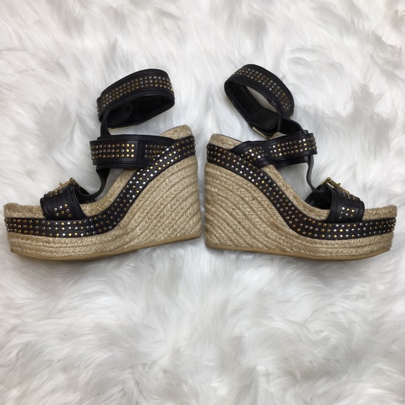 Alexander McQueen Black Stuffed Wedge Sandals 37 - Picture 4 of 8